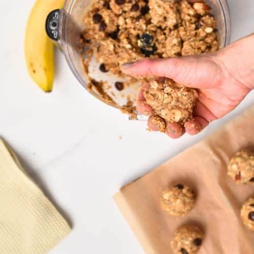 Taking a scoop of Banana Protein Ball dough.