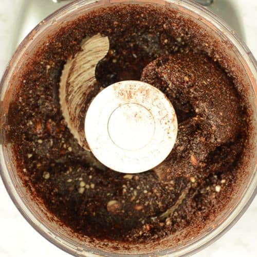 Chocolate Avocado Pie crust batter in a food processor.