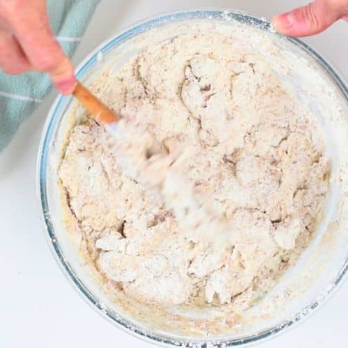 Stirring the Vegan Irish Soda Bread dough.