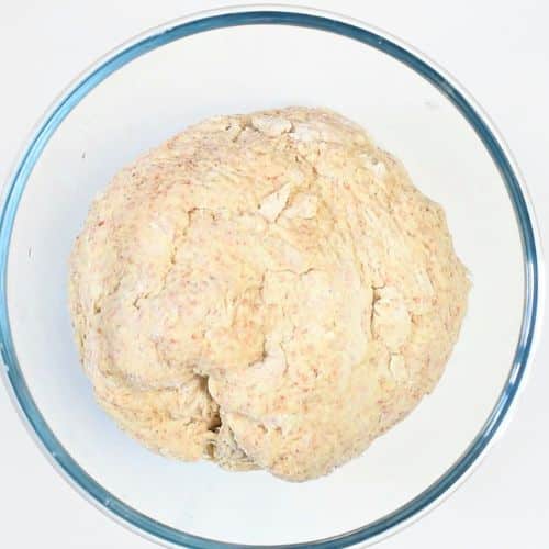 Vegan Irish Soda Bread dough ball in a mixing bowl.