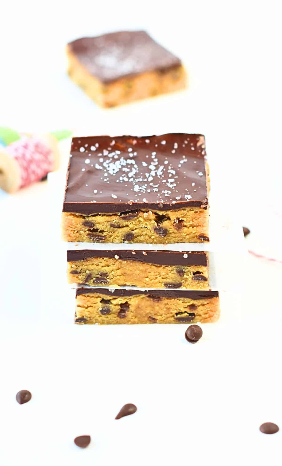 No-Bake Cookie Dough Bars stacked