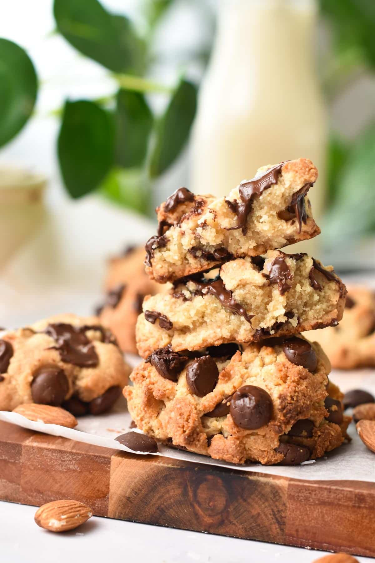 a stack of two cookies half broken showing the texture inside.