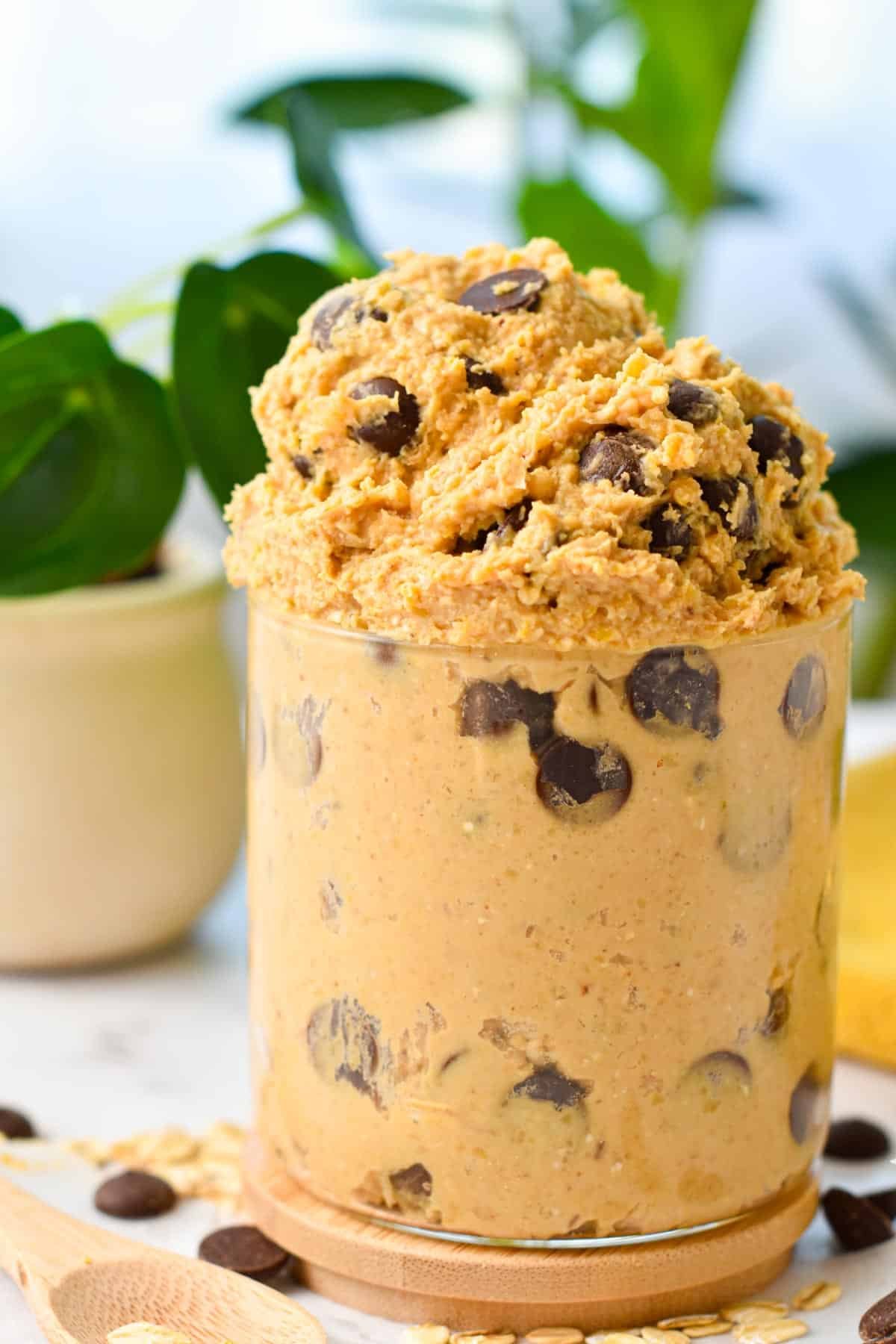 Glass full of chickpea cookie dough.