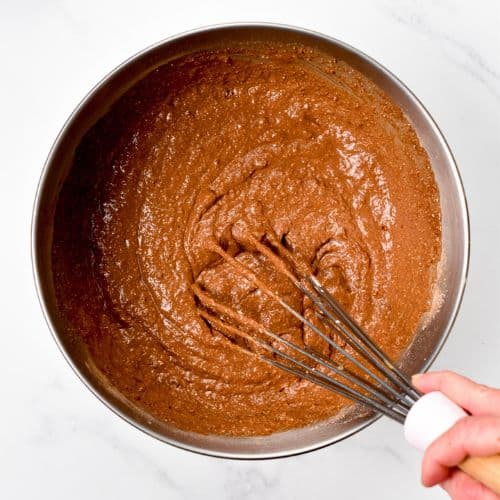 Stirring the protein cake batter.