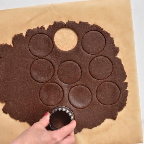 Healthy thin mint cookie batter cut with a cookie cutter.