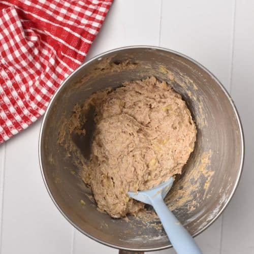 No-Sugar-Added Banana Bread batter in a mixing bowl.