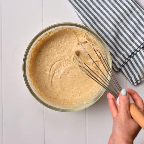 Oat flour batter in a mixing bowl,