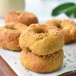 a stack of quinoa bagels