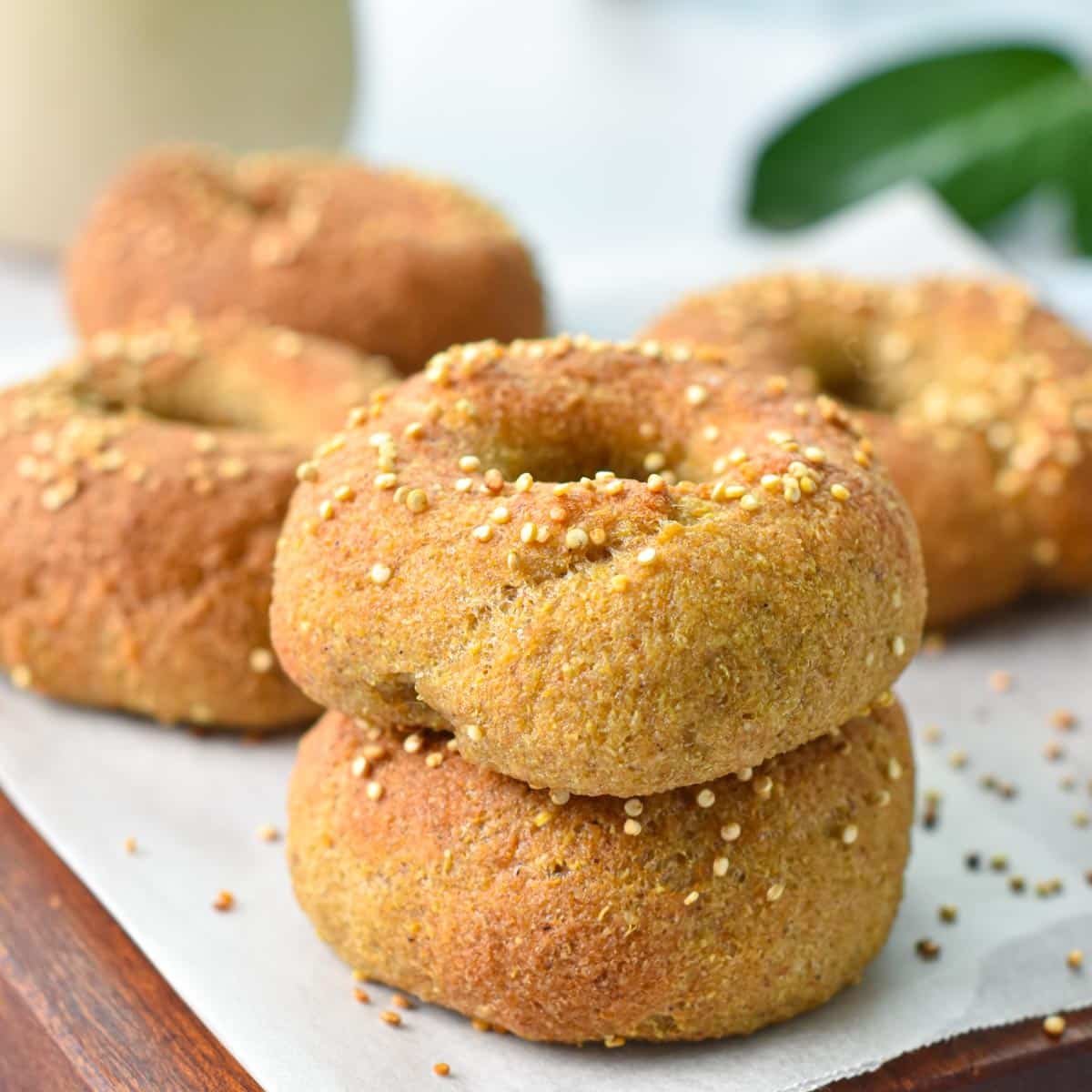 a stack of quinoa bagels