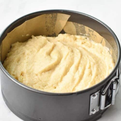 a 6-inch cake pan filled with cake batter