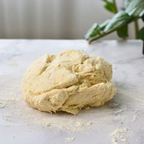 Garlic knot dough in a ball.