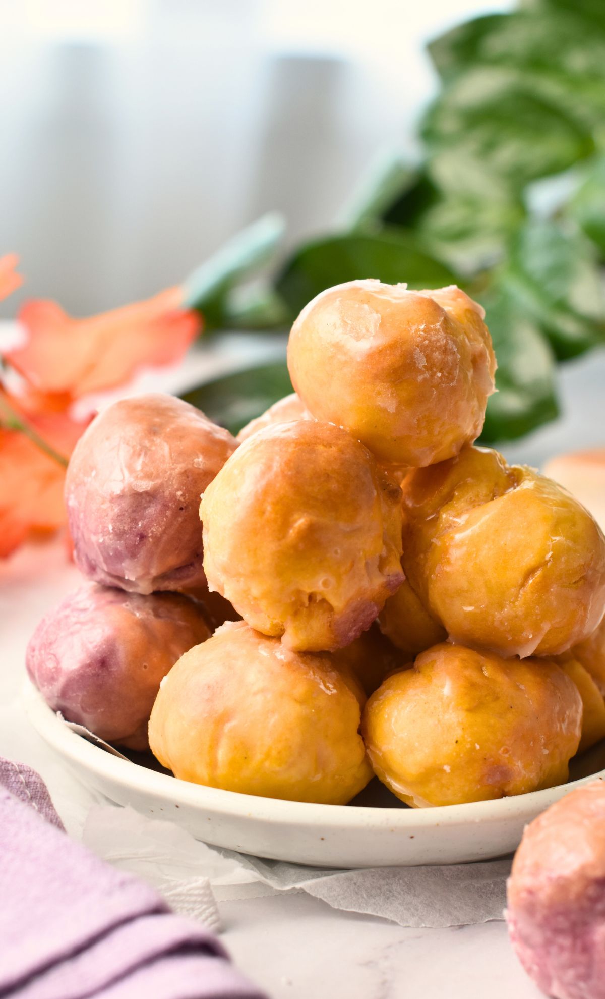 Sweet Potato Donuts stacked on a bowl.