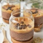 Three jars with Chocolate Peanut Butter Protein Overnight Oats