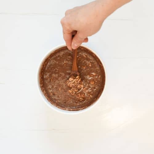Stirred Chocolate Overnight Oats mixture.