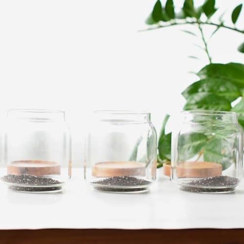 Chia seeds in 3 small jars.
