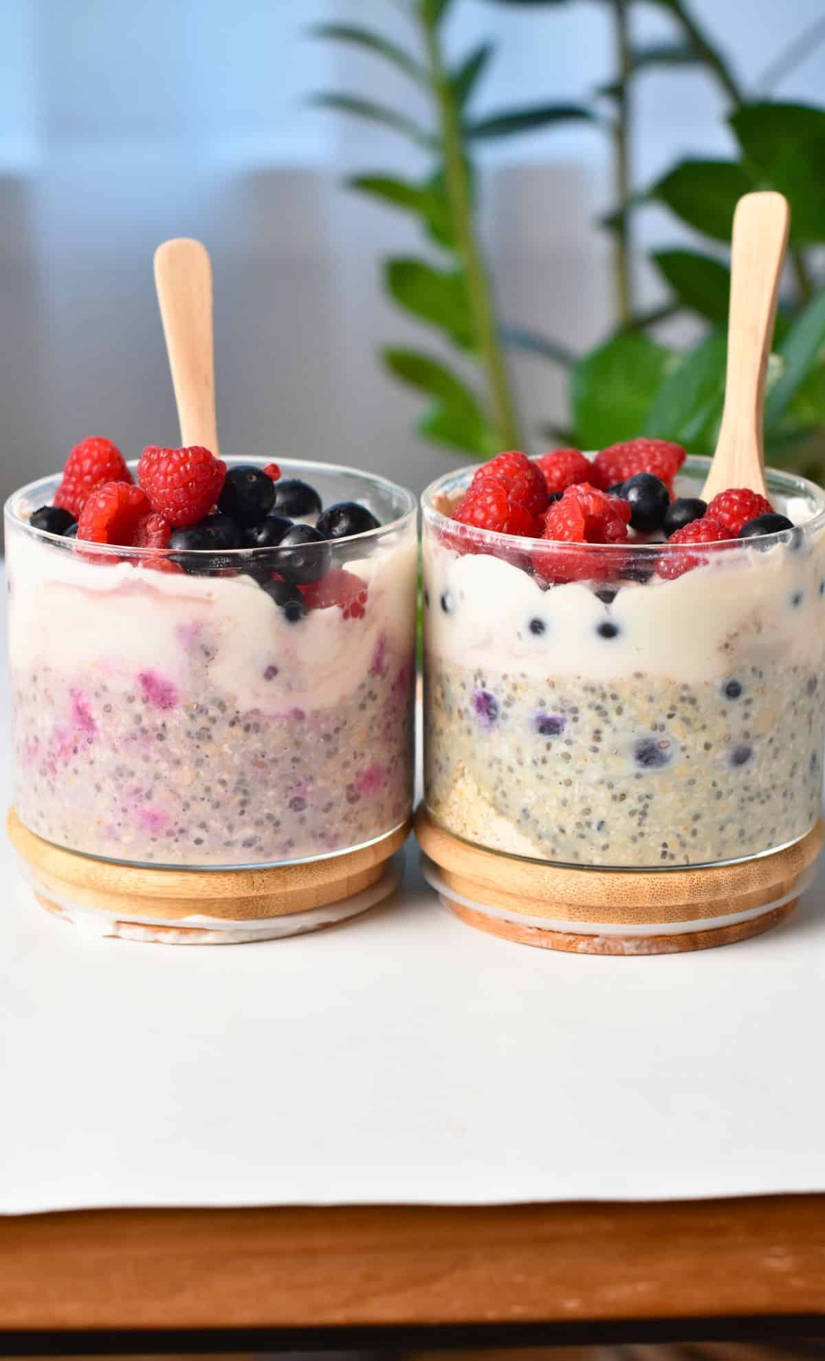 Protein Overnight Oats with fresh fruits.