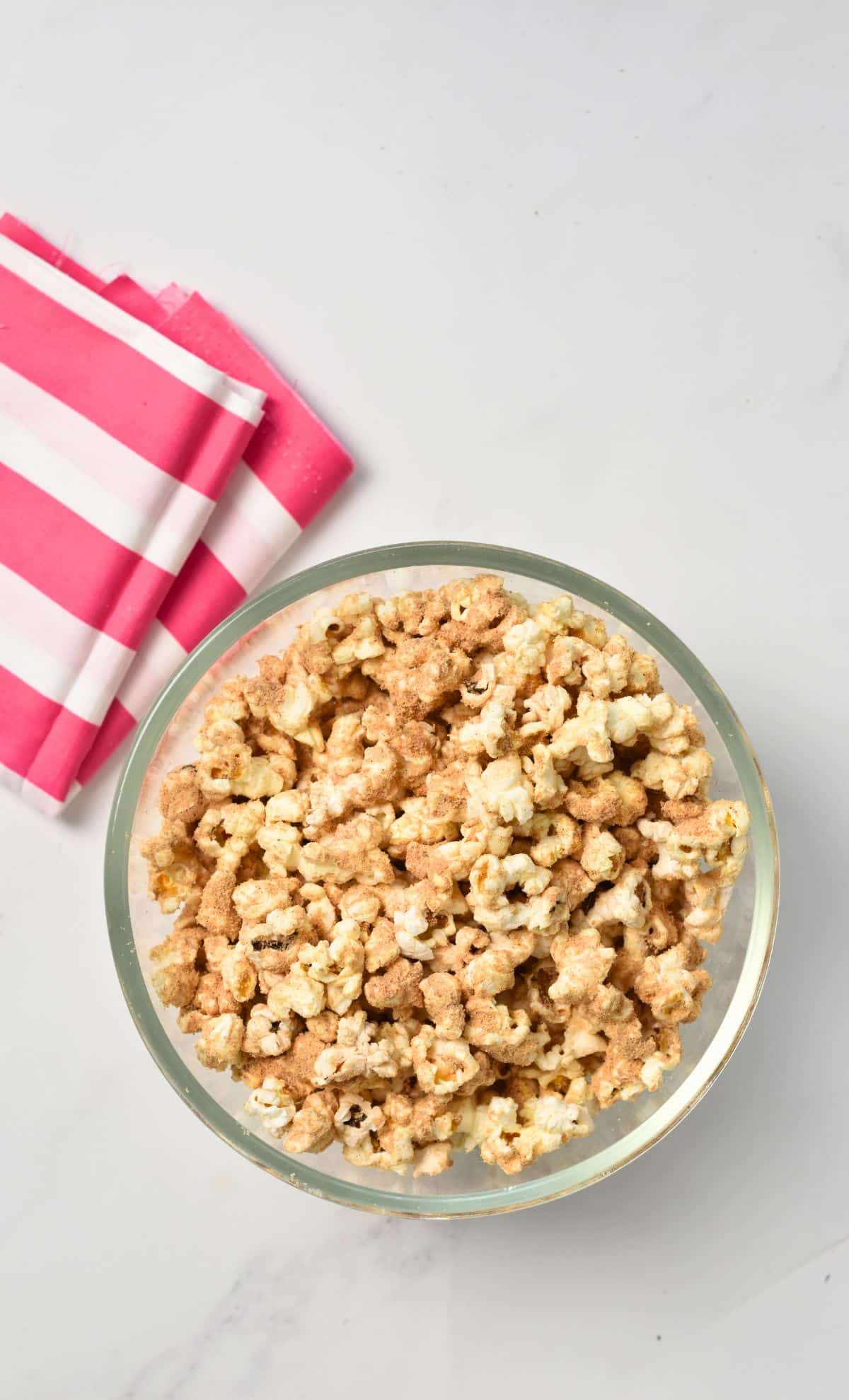 Protein Pop Corn in a glass bowl.