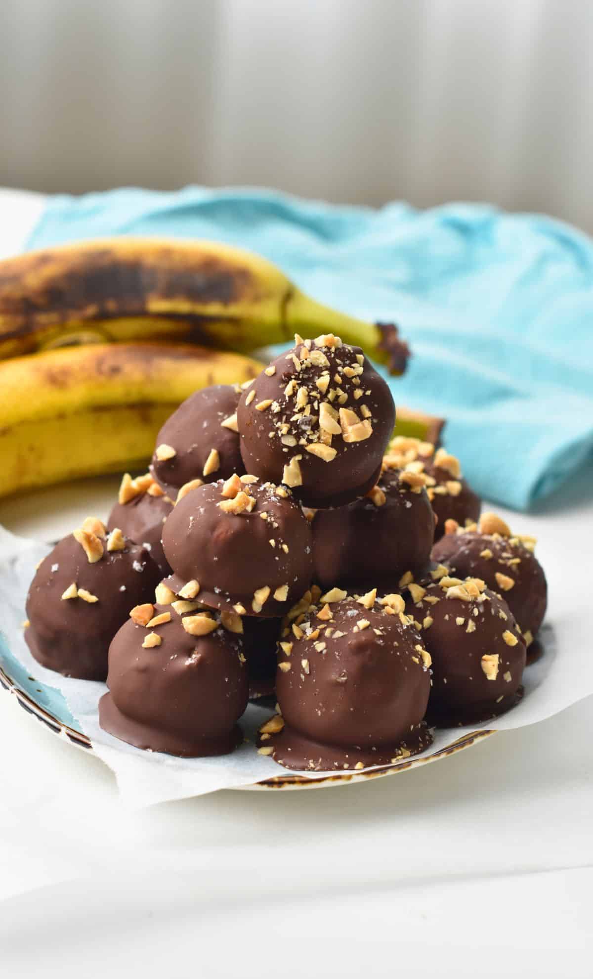 Banana Peanut Butter Balls on a plate.