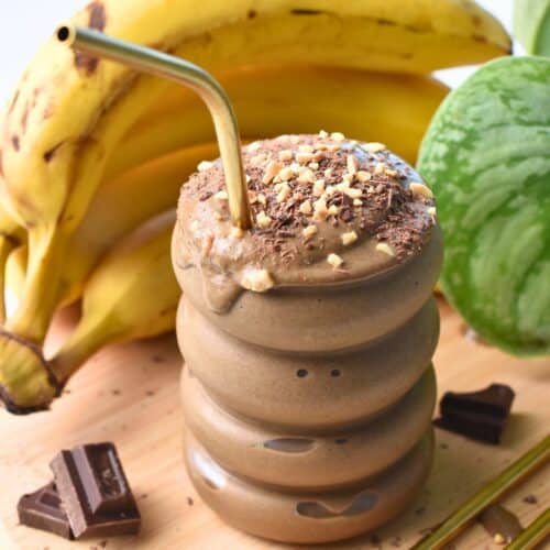 Chocolate Peanut Butter Banana Smoothie (13g Protein, No Protein Powder)