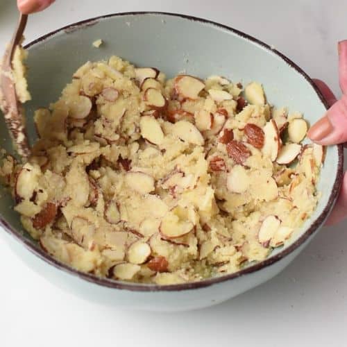 Almond croissant topping mixed in a bowl.