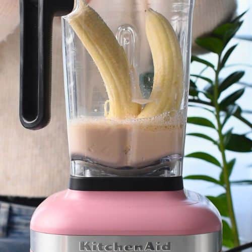 Making the banana milk for banana crepes.