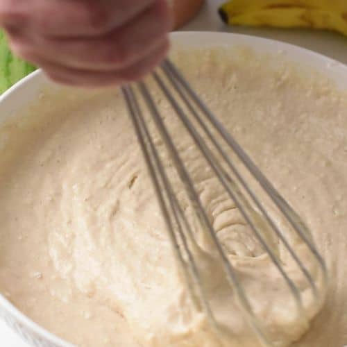 banana crepe batter in a bowl.