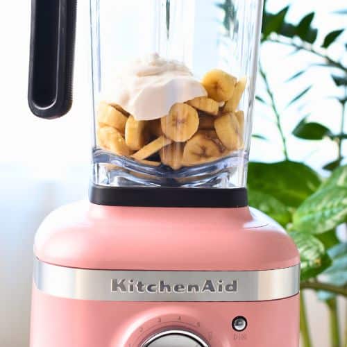 Banana Frozen Yogurt ingredients in a blender.