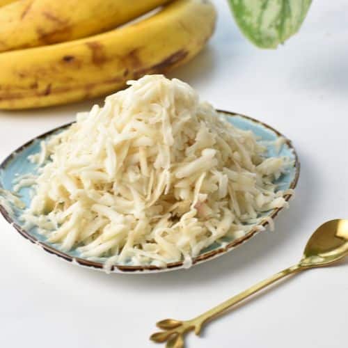 Shaved Banana Ice Cream on a plate.