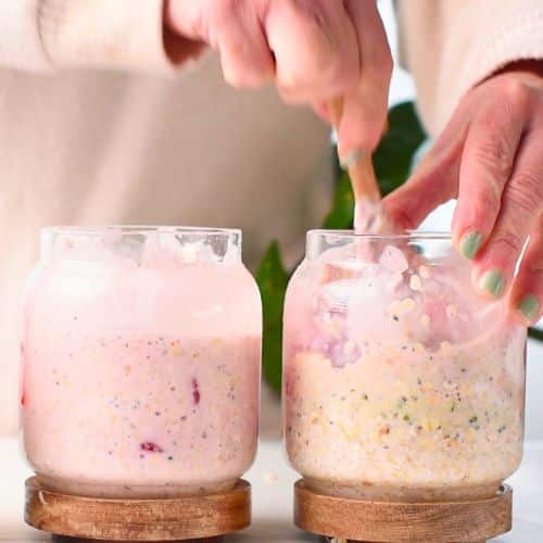 Stirring the Strawberry Protein Overnight Oats