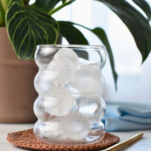 Ice cubes in a glass for my Banana Iced Coffee