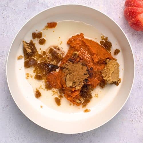 Pumpkin Donut Hole ingredients in a mixing bowl.