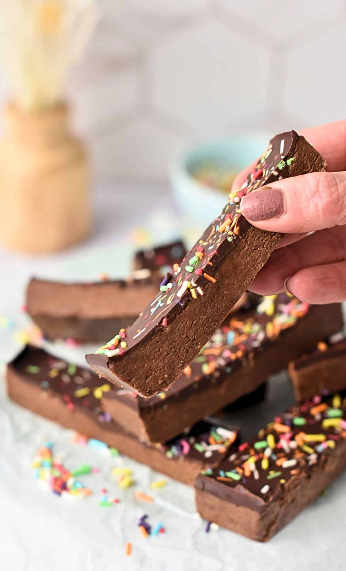 Holding Brownie Protein Bar