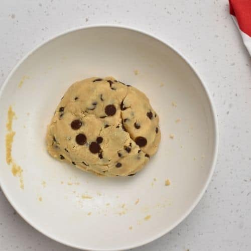 Healthy Almond Flour Cookie dough ball on a mixing bowl.