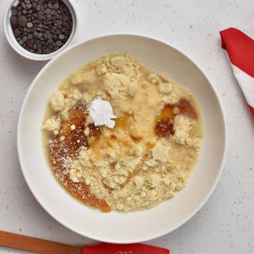 Healthy Almond Flour Cookie ingredients in a mixing bowl.