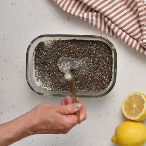 Stirring the Lemon Chia Pudding
