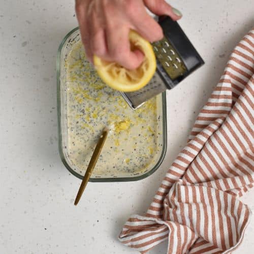 Grating the zest for the Lemon Chia Pudding