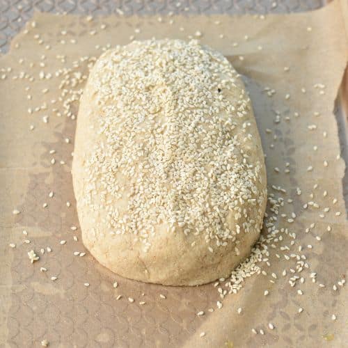 Almond Flour Bread ready to bake on a baking sheet.