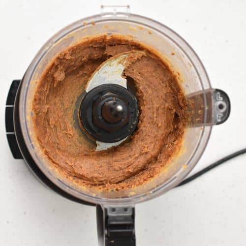 Processed caramel in a food processor.