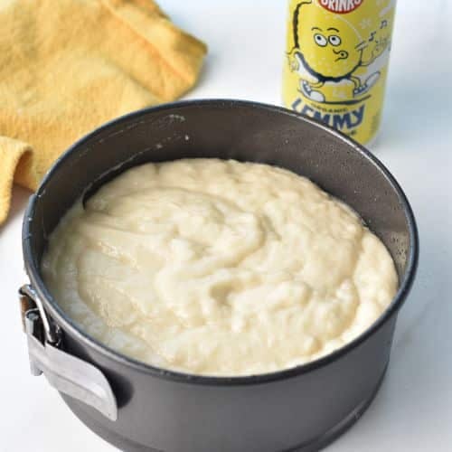 Lemonade Cake ready to bake in its pan.