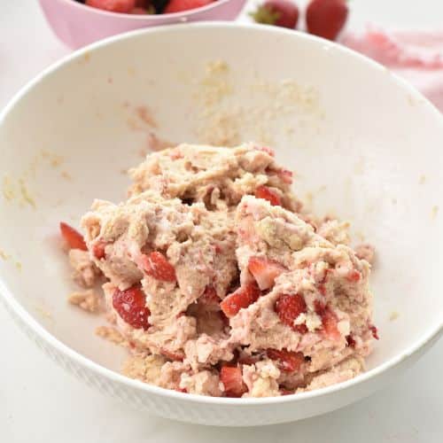 Strawberry Scone dough in a mixing bowl.