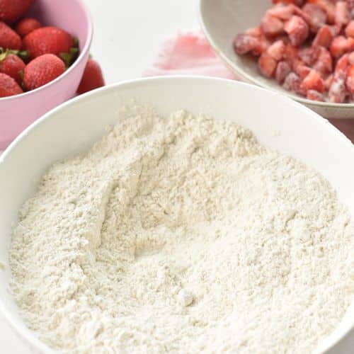 Dry Strawberry Scone dough ingredients in a bowl.