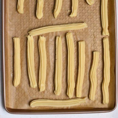 Piped Churros ready to bake.