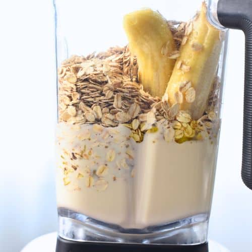 Banana Oatmeal Waffle ingredients in a jug.