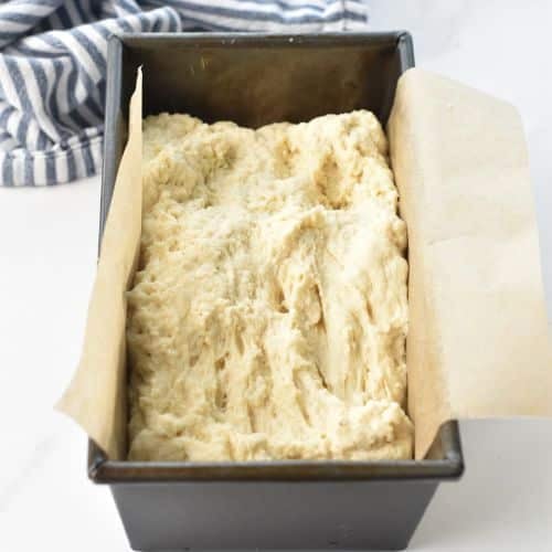 Beer Bread dough in a loaf pan.