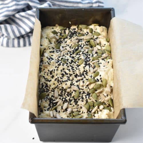 Beer Bread ready to bake in a pan.