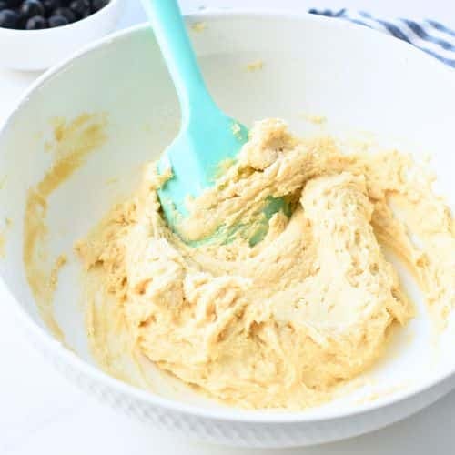 Blueberry Muffin Cookie dough stirred in a bowl.