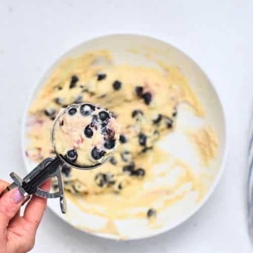 Scooping Blueberry Muffin Cookie dough.