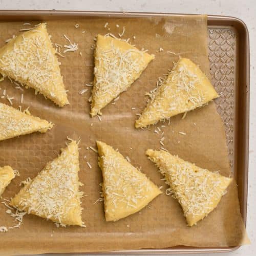 Coconut Scones on a baking sheet ready to bake.