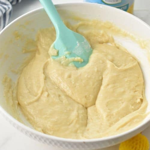 Easy Pineapple Upside Down Cake batter in a mixing bowl.