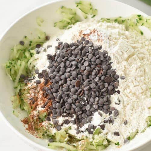 Cucumber Bread ingredients in a mixing bowl.